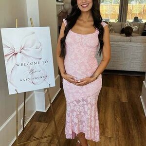 Maternity Pink Lace Sleeveless Dress